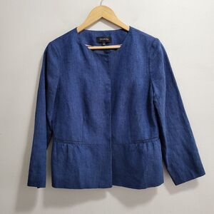 Talbots 100% Linen Navy Blue Cropped Peplum Blazer Size 6